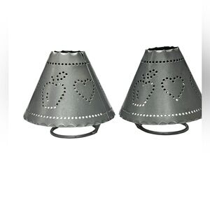 (2) Metal candle topper with punched hearts and apples - NO CANDLE HOLDER.
